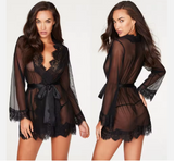 Luxury Plus Size Sheer Robe & Nightdress Set – Elegant 3-Piece Women’s Sleepwear with Matching Panty