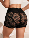 Breathable Boxer Shorts Anti-glare Hip-lifting Mid-waist Lace Panty See-through Boyshort