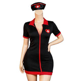 European American Sexy Black Nurse Sheath Skirt Game Costume Lingerie Set Embroidery