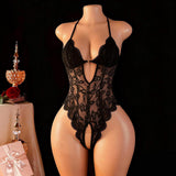 European American Sexy Lace Thin Open-Crotch No-Removal Bodysuit Lingerie Women's Backless Seductive Hot