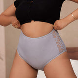 New Breathable Mid-Waist Hollow Design Lace Panties Elastane Solid Color Women's Underwear Panties Daily
