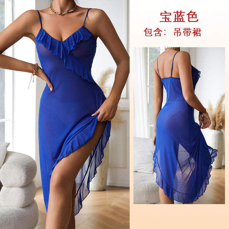 New Multi-color Breathable Summer Sexy Mesh See-through Pajamas Underwear Sling Nightgown Women's Homewear