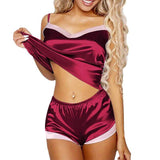 Two-piece Pajamas Suit Silk-like Charming Suspenders Shorts Satin Sexy Home Clothes