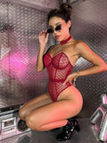 New European and American Style Erotic Sexy Women's Polka Dot Mesh Sheer Bodysuit Erotic Set