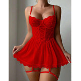 Women Sexy Lace Bustier Suspender Nightdress Elegant Sleepwear Breathable Female Suspender Lingerie Set