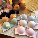 One-piece Striped Small Chest Underwear Women's Gather-up Large No-steel Ring Beautiful Back-up Anti-sagging Breathable Bra