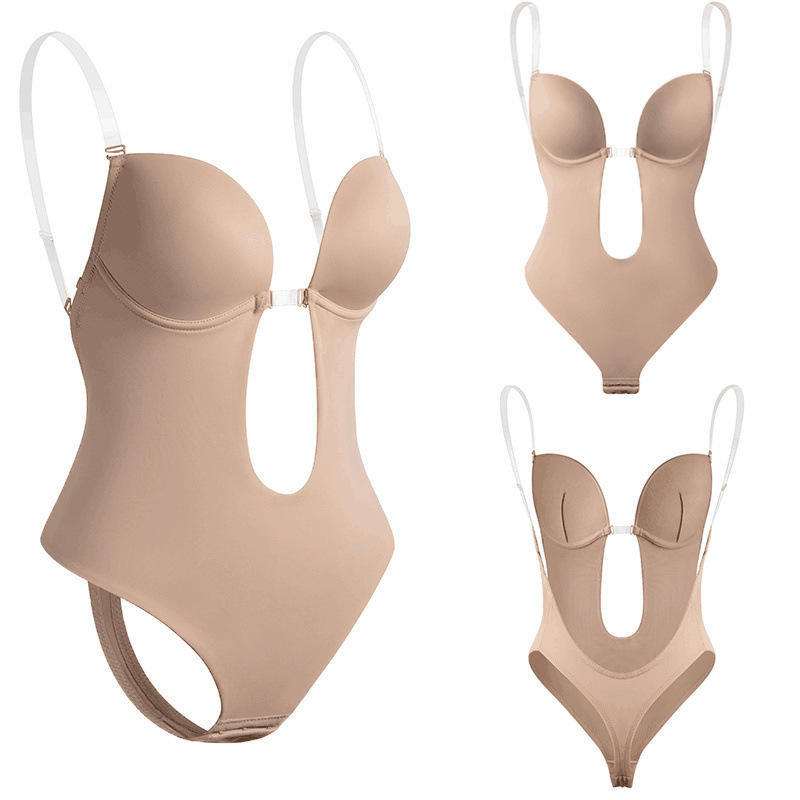 Sexy Tight Deep V Backless Women Jumpsuit Tummy Control Invisible Strap Bra Shapewear