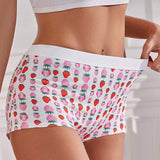 New Arrivals Women Mid-rise Panties Cartoon Strawberry Patterned Boxer Shorts Cute Breathable 100% Pure Cotton Panties