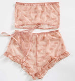 Pretishows Women's Comfortable Stretchy Lace Bandeau Bra Top Shorts Thong Sexy Lingerie Set Comfortable Underwear