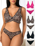 Hot Selling Solid Lace Camisole Lingerie Comfortable Breathable Floral Bra Leopard Print Underwear Bra Panties Set