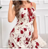 Chic Floral Ribbed Nightdress – Women’s Summer Leisure Sleepwear with Delicate Lace Trim & Spaghetti Straps