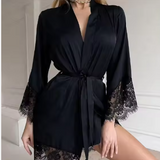 Luxury Japanese-Style Satin Robe – Elegant Alluring Nightgown with Sophisticated Kimono-Inspired Silhouette