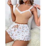 Luxury Printed Loungewear Set – Elegant Women’s Sleeveless Sleepwear for Sophisticated Home Comfort