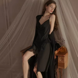 Luxury Satin Silk Robe – Elegant Women’s Standalone Sleepwear with Sophisticated Lace Detailing
