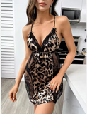 Luxury Leopard Print Satin Nightdress – Elegant Women’s Cami Sleepwear with Sophisticated Contrast Lace Detail