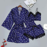 Women's Underwear Pajamas Sets Lingerie Dress Sexy Silk Satin Robe 3pcs Sleepwear Cami Top Stain Pjs for Women