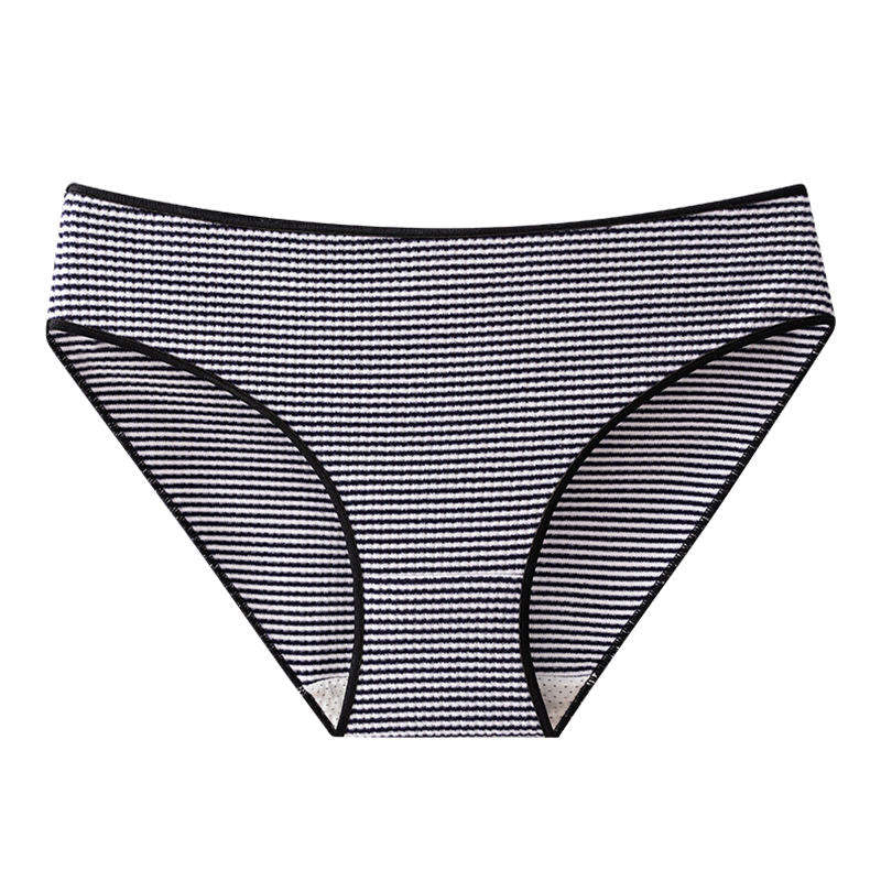 Breathable Crotch for Women Mid-Waist Sexy Striped Girl Briefs Hip-Covering Underwear