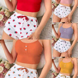 Women's Homewear Printed Spandex Camisole Shorts Casual Sexy Ribbed Wearable European American Style Spring Pajamas