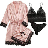 4-piece Lace Homewear Women Robes Pajamas Girls Sleepwears