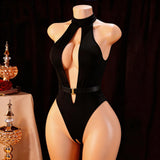 Lingerie Tight Crotchless Bodysuit Women's Sexy Backless Pajamas Deep V-Neck Halter Seduction