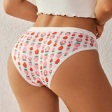 Low-waisted Strawberry Patterned Cute Breathable Pure Cotton 100% Women's Underwear Lady Panties