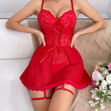 Women Sexy Lace Bustier Suspender Nightdress Elegant Sleepwear Breathable Female Suspender Lingerie Set