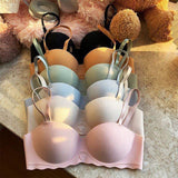 One-piece Striped Small Chest Underwear Women's Gather-up Large No-steel Ring Beautiful Back-up Anti-sagging Breathable Bra