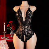 New Style Plus-size One-piece Lace Thin Jumpsuit Open-crotch No-removal Tight Seductive Lingerie European American