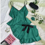 Luxury Satin Silk Pajama Set – Elegant Women’s 2-Piece Sleepwear with Sophisticated Tank Top & Shorts