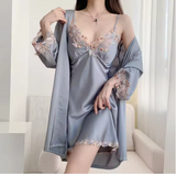 Luxury Cooling Satin Nightdress Set – Elegant 2-Piece Summer Sleepwear with Lace Trim & Built-in Padded Bra