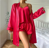 Luxury 3-Piece Summer Pajama Set – Elegant Women’s Cami, Shorts, and Sophisticated Matching Loungewear Wrap
