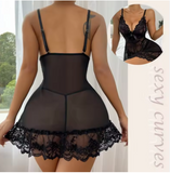 Luxury Lace & Mesh Nightgown – Elegant Knee-Length Plus Size Sleepwear with Breathable Sheer Detail