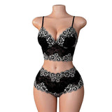 Sexy Lingerie Nylon Lace Sheer Three-Piece Strappy Two-Piece Set European and American