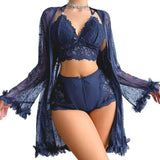 New Sexy Lingerie Nightgown Set for Women Summer Lace Elastic Waist Solid Robe Coat Homewear