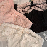 Women's Sexy Pure Desire Black-Pink Sweet Girl-Like Hollow Lace Breathable Underwear