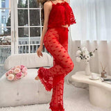 European American Sexy Pajamas Lace Dress Perspective Heart Pattern Full Length