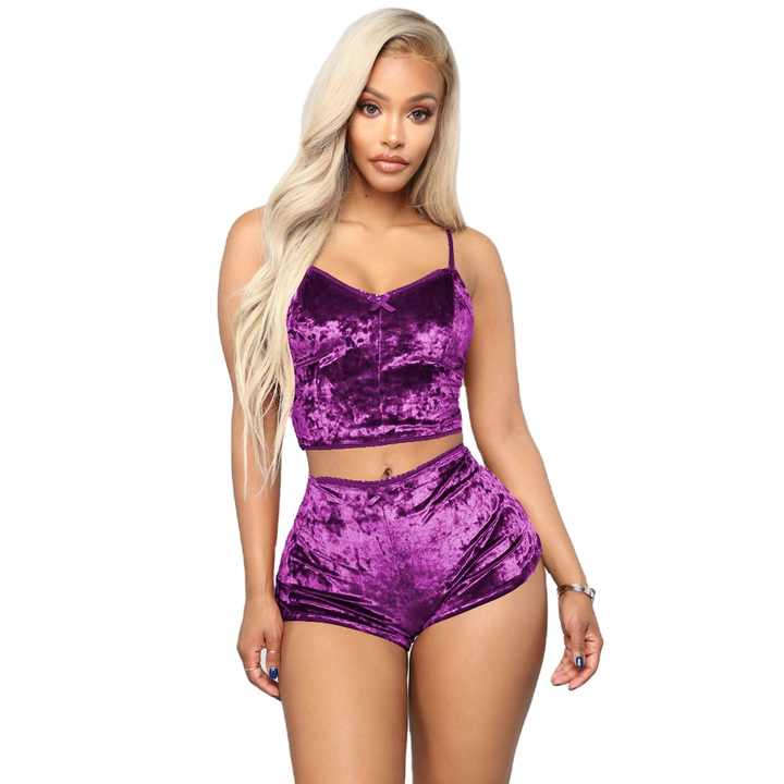 Lingerie Babydoll Thong Women Lingerie Sleepwear Velvet Lace Vest Shorts 2 Pcs Set Sexy Lingerie Vendor