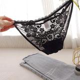 Sexy Lace Spliced Mesh Floral Pattern Women's Breathable Low-Rise Thin Strap Fashionable Thong Underwear Summer