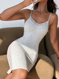 Gray Sleeveless Dress Lingerie Suspenders Mid-Length Skirt V Neck Lace Sexy Suspender Tight Dresses