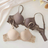 Smooth Traceless Bra with Lace Accents - Women's Soft Underwire Medium Padding for Small-Bust Shaping & Cup Boost