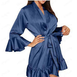 Nightgown Bathrobe Sexy Deep V Outer Wearing Pajamas Satin Lace Home Clothes