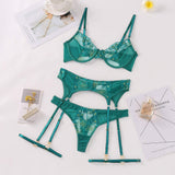 Women's Sexy Lingerie Embroidered Mesh Sexy Low-Rise Two-Piece Set
