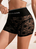 Breathable Boxer Shorts Anti-glare Hip-lifting Mid-waist Lace Panty See-through Boyshort
