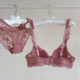 French Style Lingerie Set for Women - Sheer Push-Up Bra Small Bust Side-Support Anti-Sagging Lace Back bras for women