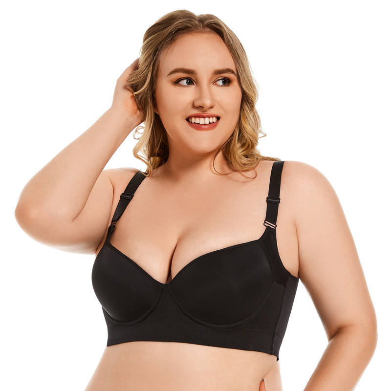 Women's Solid Color Seamless Push up Bra Adjustable Comfortable Bra Deep v Sexy Plus Size Bra