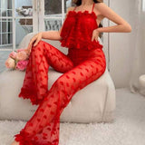 European American Sexy Pajamas Lace Dress Perspective Heart Pattern Full Length