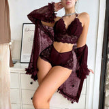 Sheer Sexy French-style Lace Polyester Dobby Fabric Women's Lingerie Set