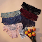 Lingerie Low-Rise Sexy Women's Solid Knitted Lace Bikini Anti-Bacterial Breathable