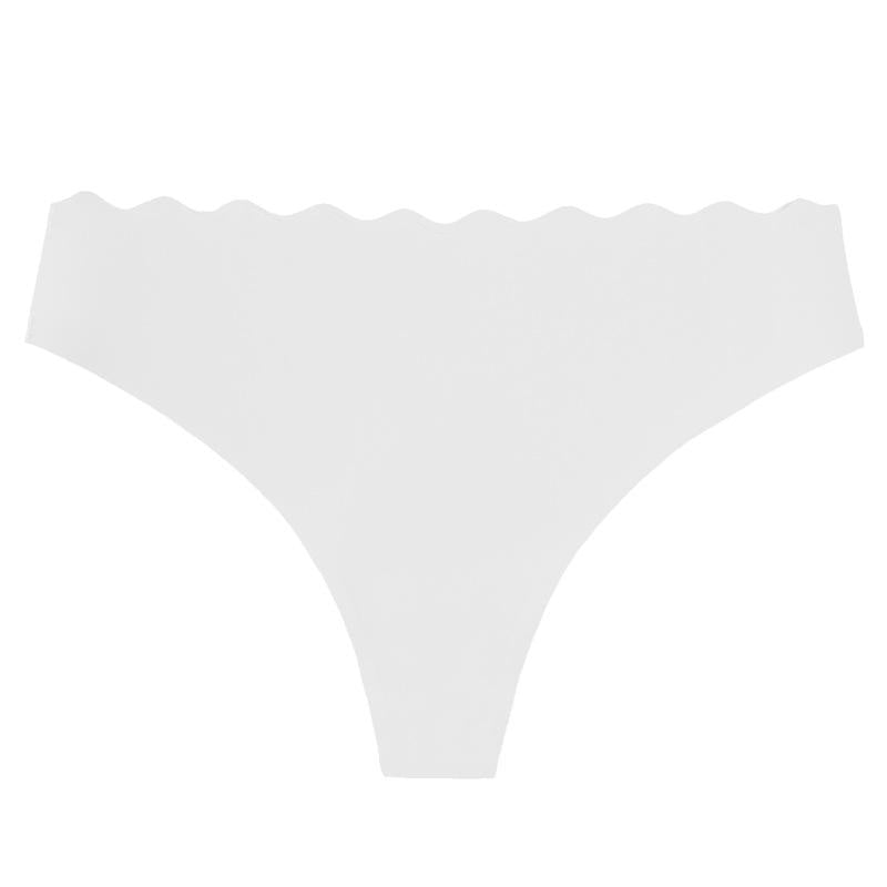 European American Style Seamless Women's Bikini Panties Solid Color Hollow Wave Waistband Low-Rise Nylon Adhesive