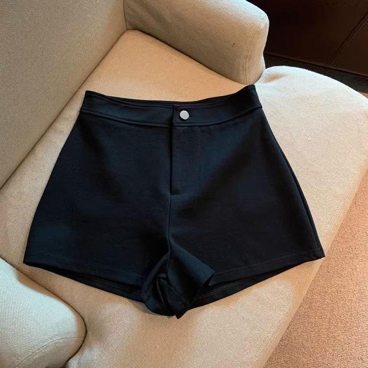 Spring Summer Collection Women's Casual A-Shaped Hot Pants Shorts High Waist Slimming Stretch Skinny Black Lower Body